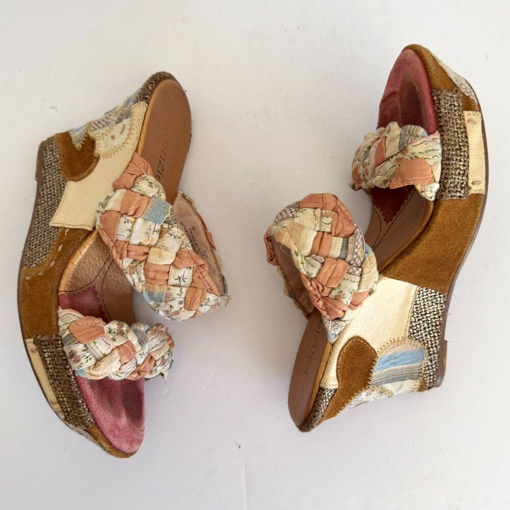 Kenzie, Janie Patchwork Boho Slide Sandal Wedge, 6.5 Y2K Costal Cowgirl
